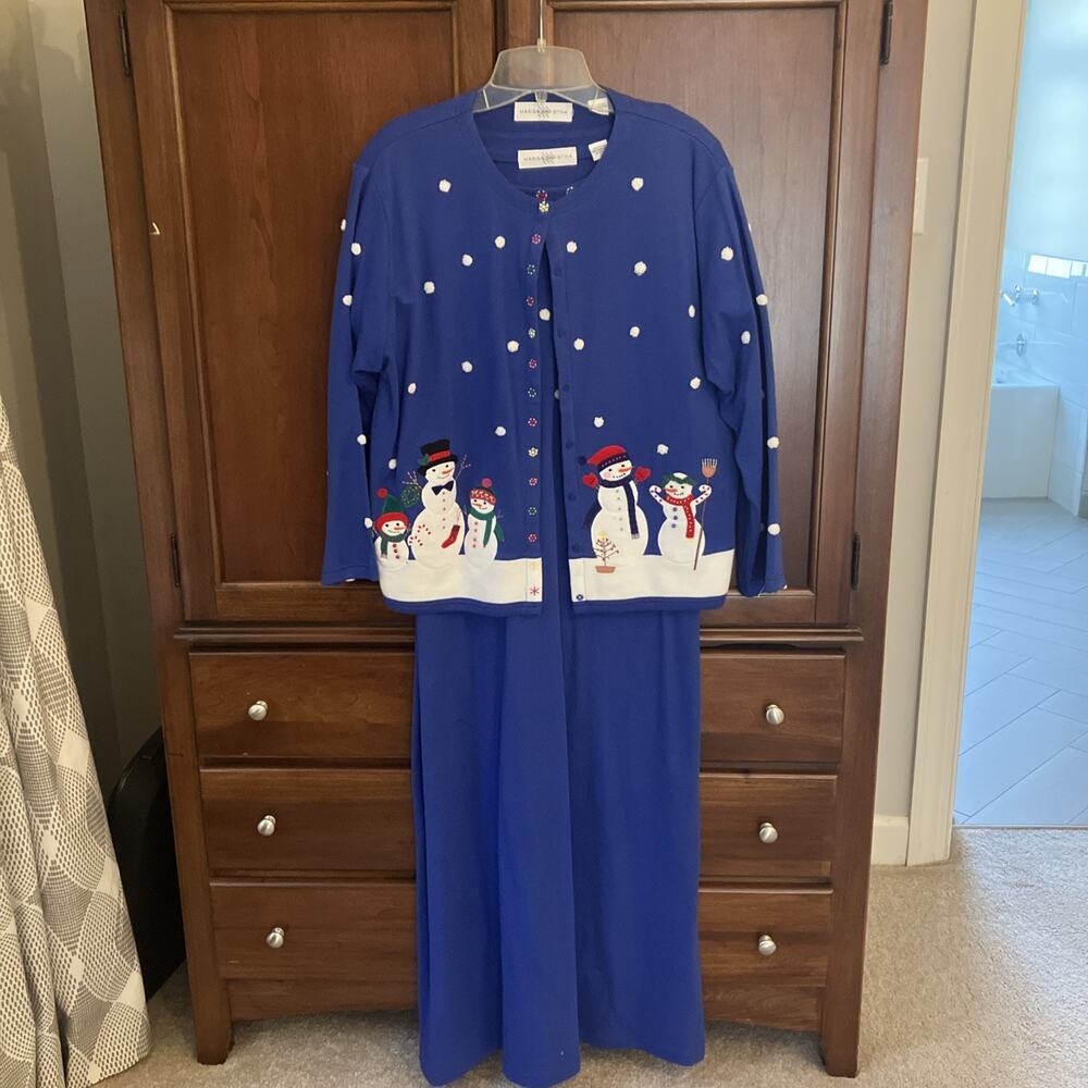 Marisa Christina Dress / Cardigan Set Outfit Women’s Size XL Large‎ Snowman Blue
